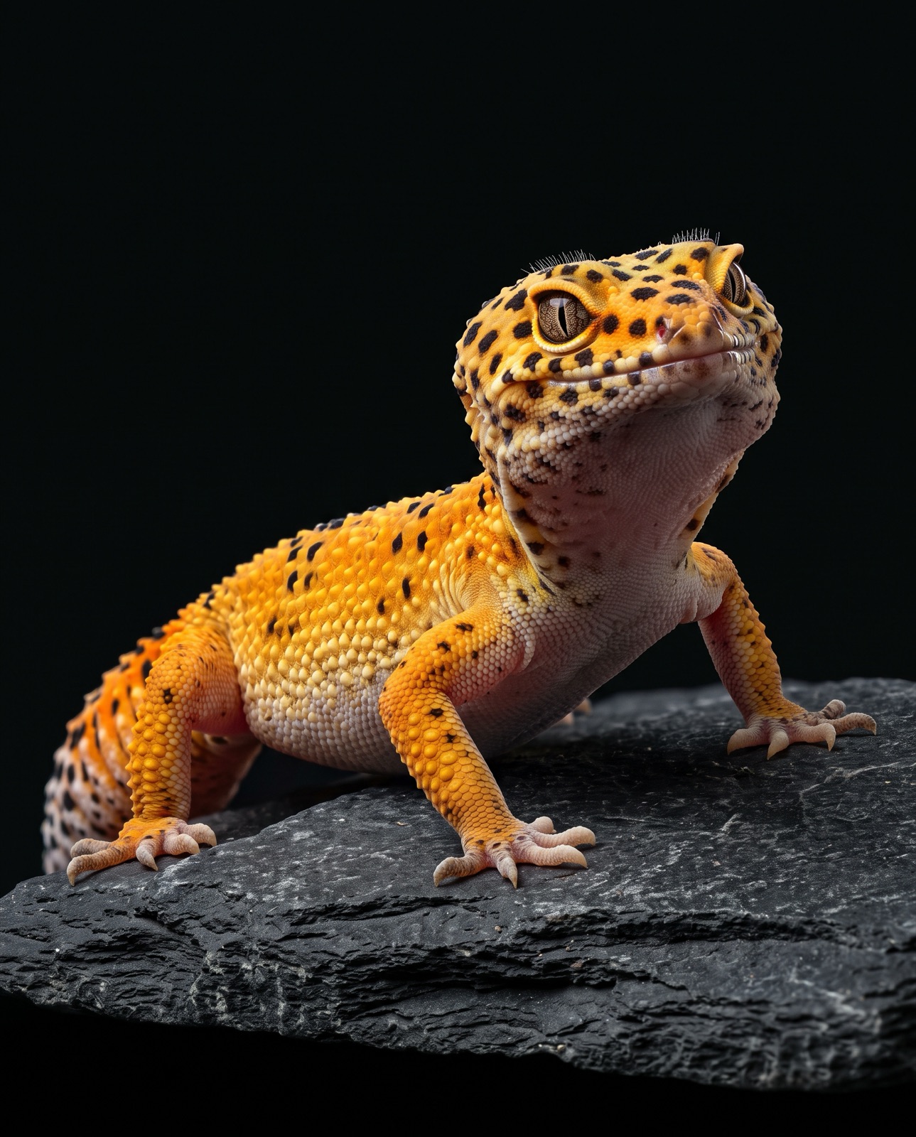 Tangerine leopard gecko on slate